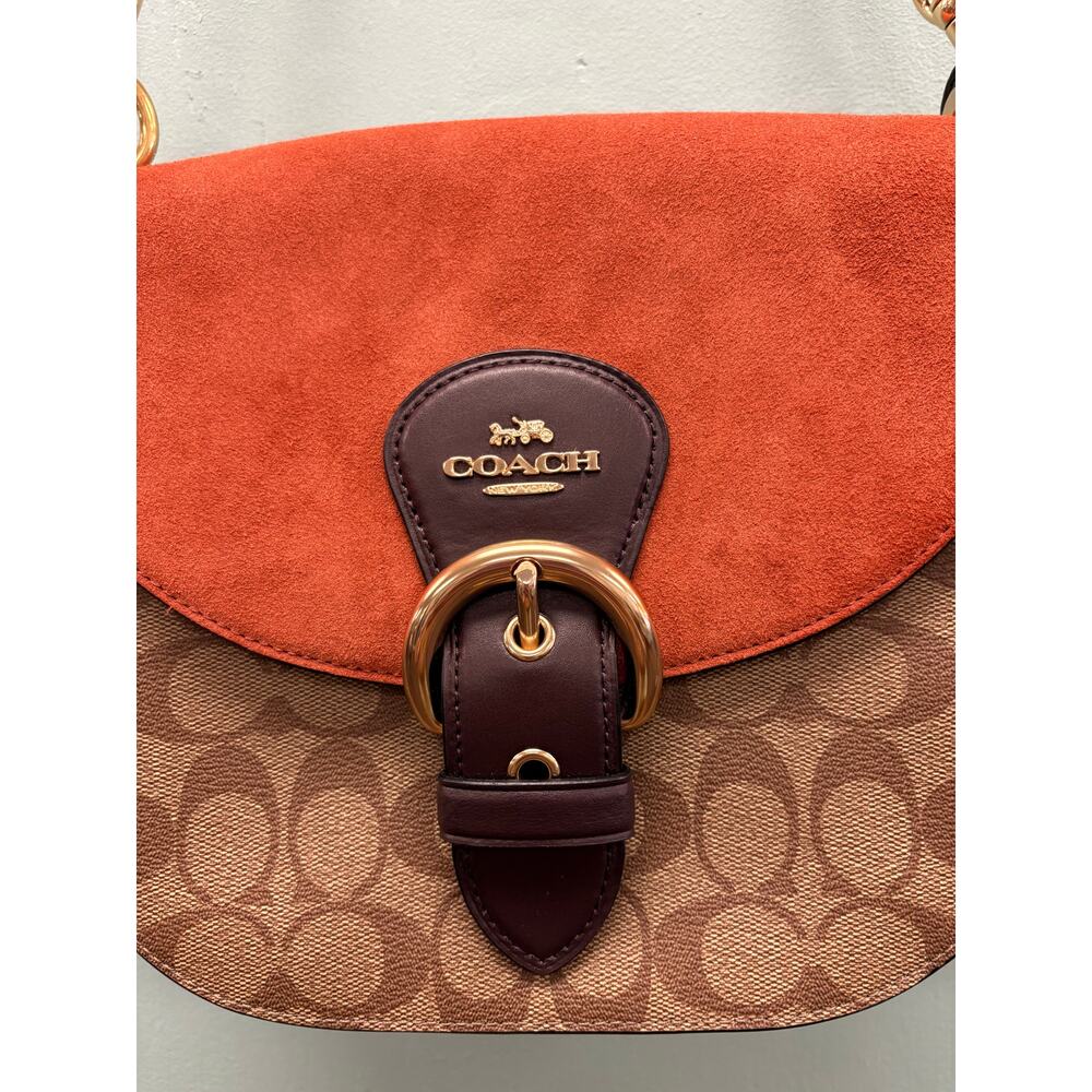 Coach Kleo Shoulder Bag 23 Signature Canvas in Brown and Orange - Picture 3 of 9